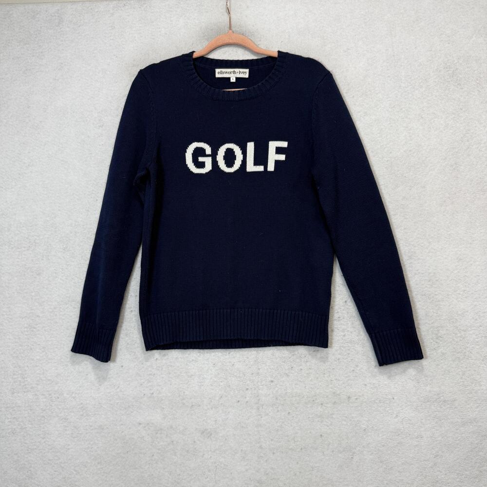 Ellsworth + Ivey Sweater Womens Small Blue GOLF Graphic Crew Knit Pullover